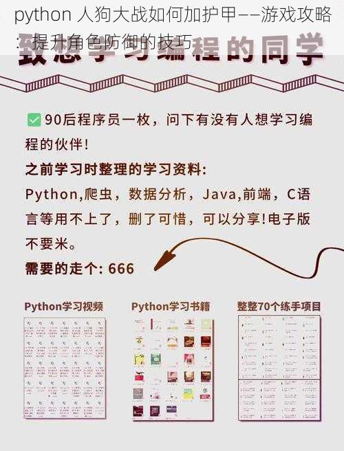 python 人狗大战如何加护甲——游戏攻略：提升角色防御的技巧