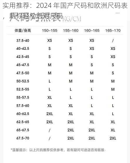 实用推荐：2024 年国产尺码和欧洲尺码表，助你轻松选对尺码