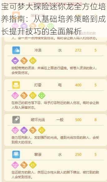 宝可梦大探险迷你龙全方位培养指南：从基础培养策略到成长提升技巧的全面解析